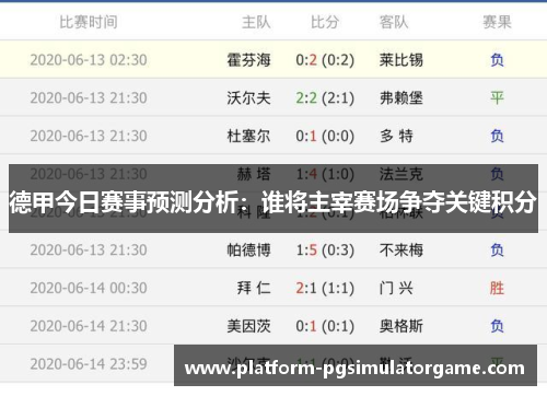 德甲今日赛事预测分析：谁将主宰赛场争夺关键积分
